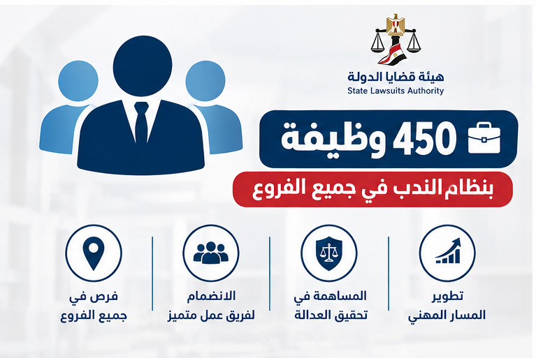 هيئة قضايا الدولة تطلب 450 وظيفة بنظام الندب في جميع الفروع